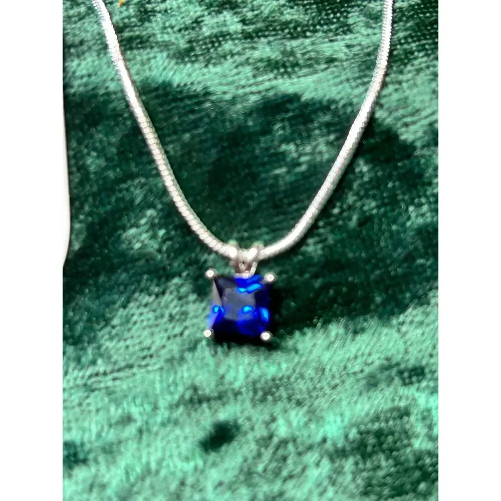 925 Sterling Silver Blue Sapphire CZ Necklace Earring Set 20